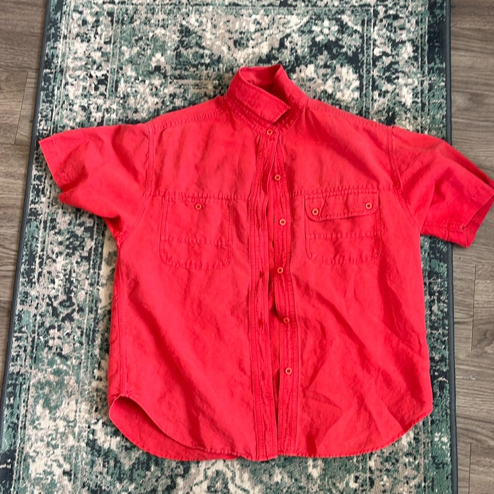 Red button up tee shirt